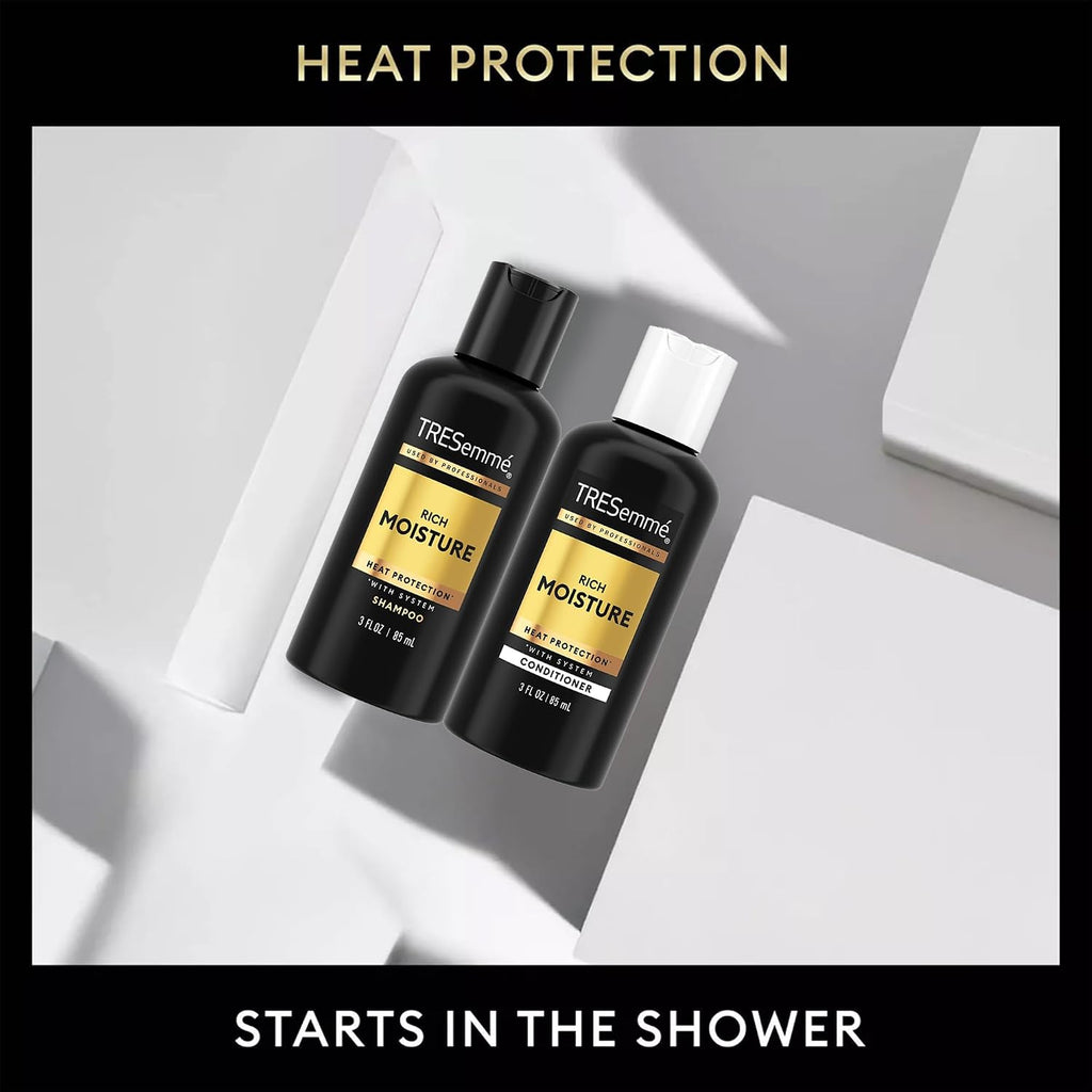 Tresemmé Travel Essentials, Rich Moisture Shampoo And Conditioner Set, Hydrating Hair Detangler With Hyaluronic Acid, 3 Oz Ea