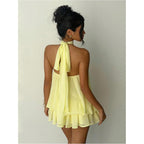 Verdusa Women'S Chiffon Halter Drop Waist Flowy Wedding Guest Mini Dresses