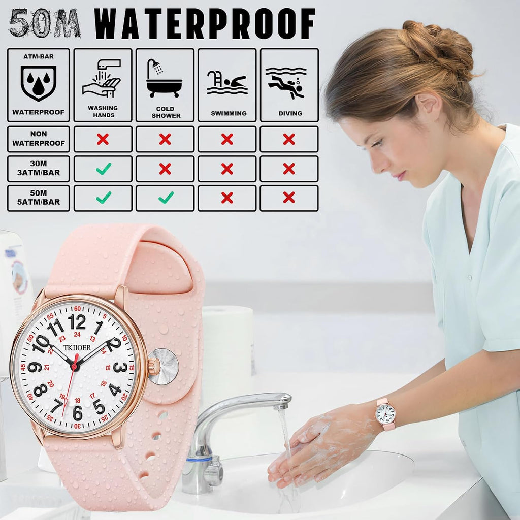 Nurse Watch For Nurse Medical Professionals Students Women Men, 50M Waterproof 12/24 Hour Military Time Luminous Easy Read Dial, Second Hand Watch For Nursing