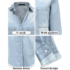 Zilcremo Women Denim Shirt Dresses Long Sleeve Distressed Jean Dress Button Down Casual Tunic Top
