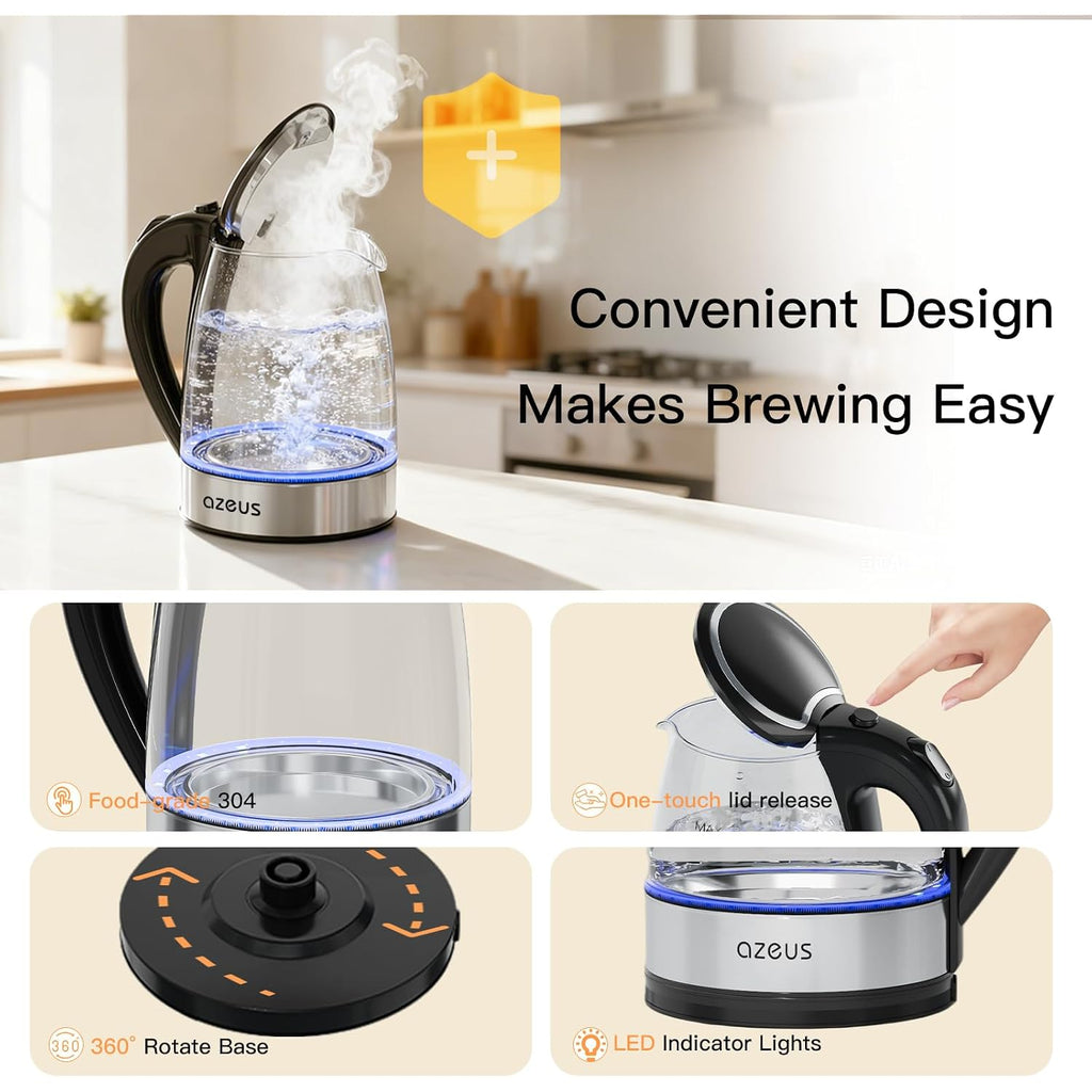 Azeus Electric Kettle 1500W Tea Kettle, 1.8L Large Capacity With Auto Shut-Off And Boil-Dry Protection, Bpa-Free