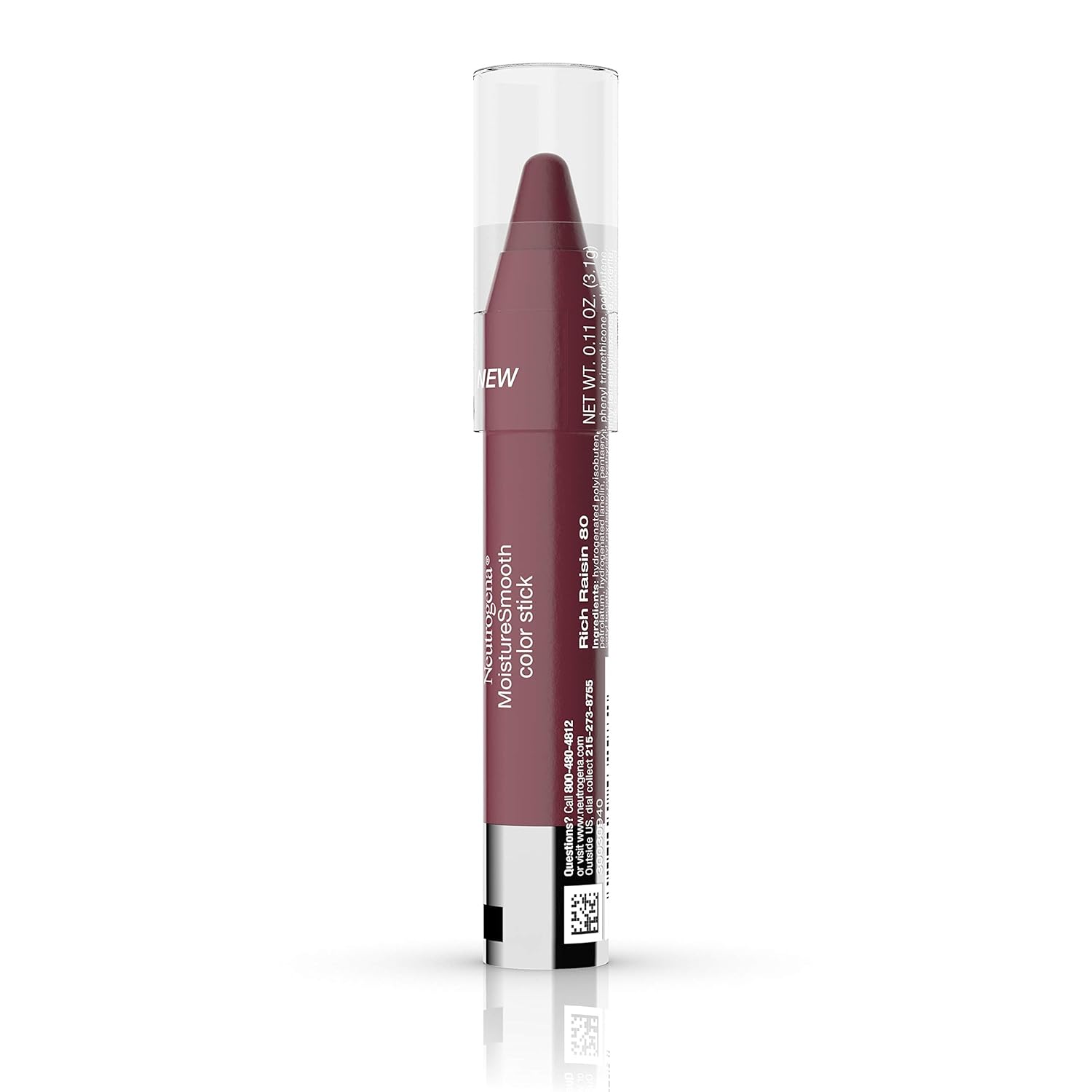 Neutrogena MoistureSmooth Color Stick for Lips, Moisturizing and Conditioning Lipstick with a Balm-Like Formula, Nourishing Shea Butter and Fruit Extracts, 80 Rich Raisin,.011 oz