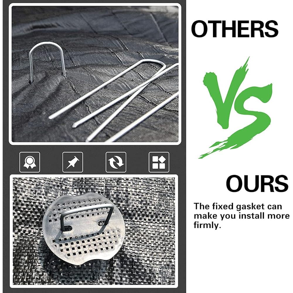 50Pcs Garden Stakes Staples + 50Pcs Gasket, Bakulyor 6 Inch Lawn Landscape Staples 11 Gauge U Shaped Galvanized Landscape Pins, Heavy Duty Yard Ground Pin For Weed Barrier Sod Fabric Decorations - 6"