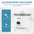 Aroma Rice Cooker, 3-Cup (Uncooked) / 6-Cup (Cooked), Small Rice Cooker, Oatmeal Cooker, Soup Maker, Auto Keep Warm, 1.5 Qt, White, Arc-393Ng