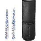 Tweezerman Paisley Petite Point and Slant Tweezer Set with Travel Case - Eyebrows for Women and Men