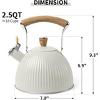 Lonffery Tea Kettle For Stove Top, 2.5 Quart Whistling Tea Kettle, Stainless Steel And Wood Pattern Folding Handle, Creamy White
