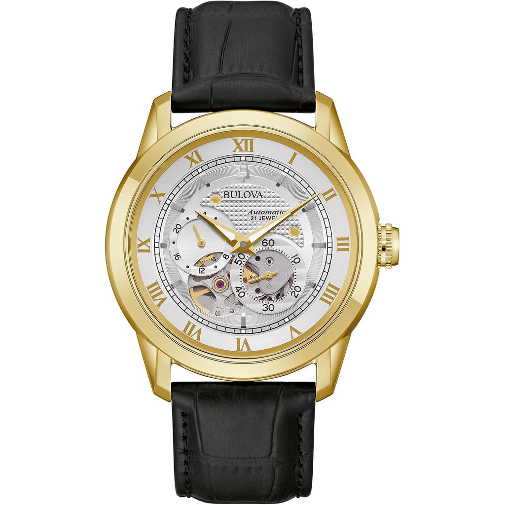 Bulova Men'S Classic Sutton 4-Hand Automatic Watch, 24-Hour Sub Dial, Open Aperture, Self-Winding, Exhibition Caseback, Double Curved Mineral Crystal, Luminous Hands, 42Mm