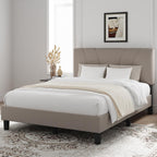 Novilla King Size Bed Frame With Adjustable Headboard Platform King Bed Frame Linen Fabric Upholstered Headboard, No Box Spring Needed, Noise-Free, Wooden Slats Support, Easy Assembly, Beige