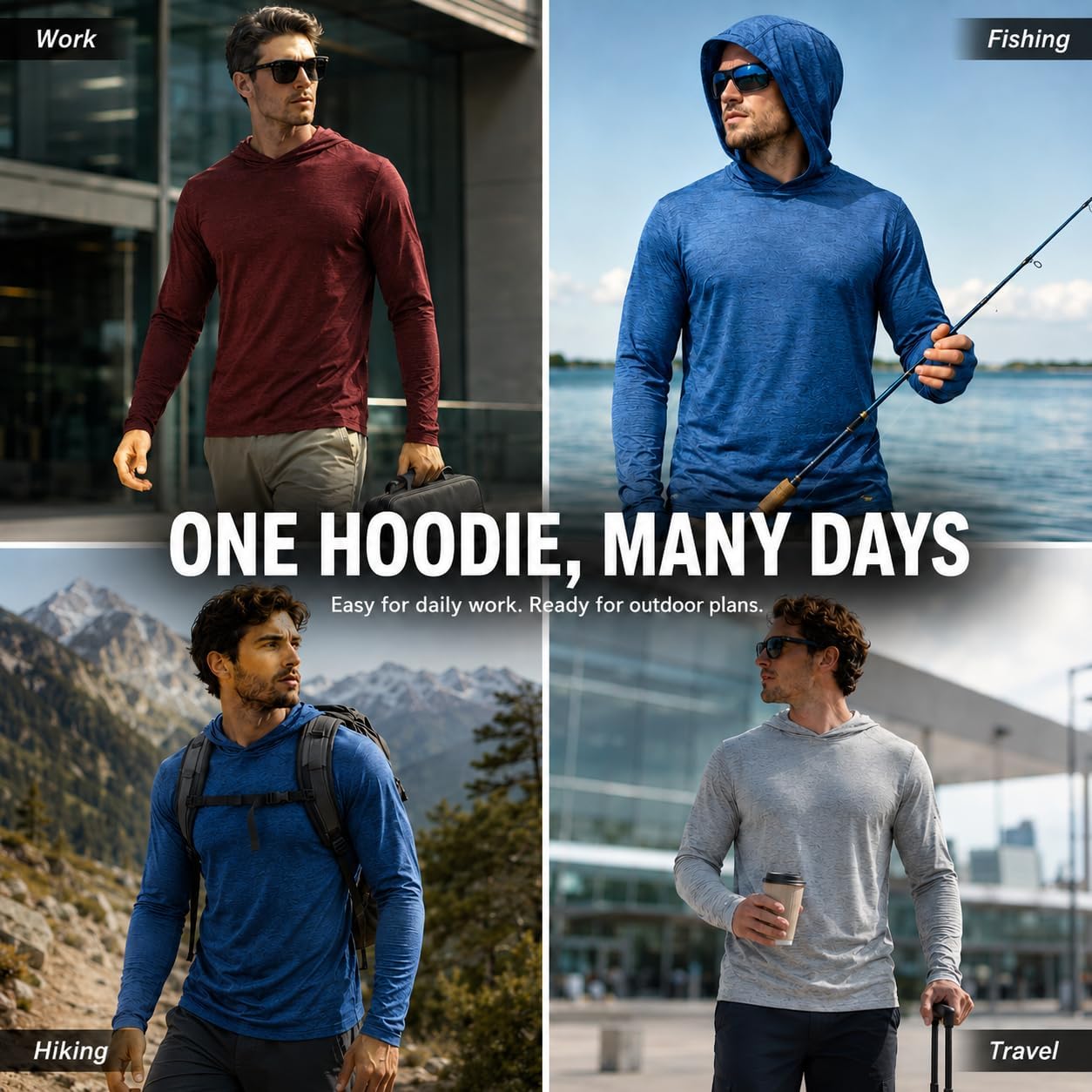Oygsieg Men'S Athletic Hoodies Long Sleeve Fishing Shirts For Men Upf 50+ Spf Uv Sun Protection Shirts Rash Guards