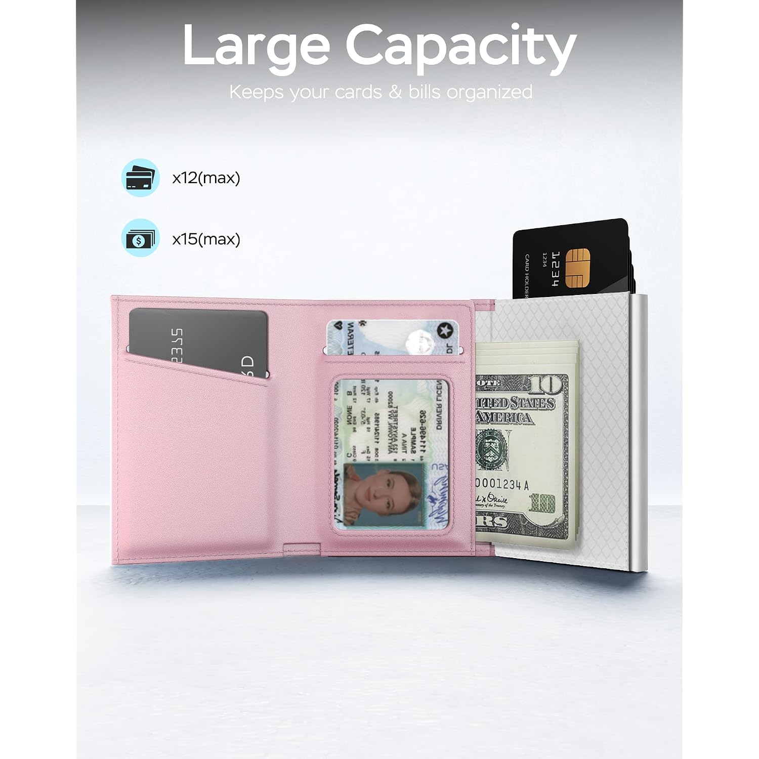 Rfid Wallet For Women With Airtag Holder - Slim Small Trifold Wallets Anti-Theft Pop Up Card Holder For Air Tag, Front Pocket, Minimalist, Premium Leather, Ultra Thin, Id Window, Cash Slot