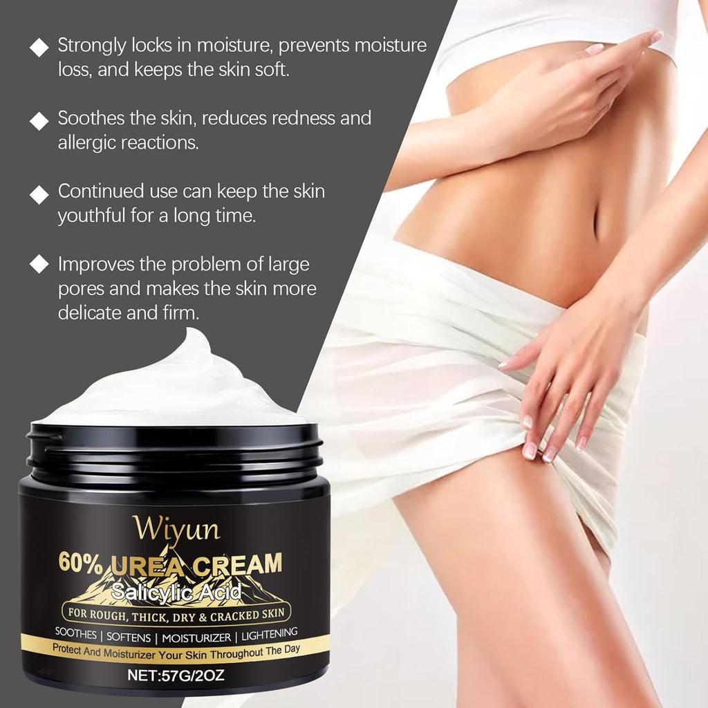 Maximum Strength 60% Urea Cream with 2% Salicylic Acid - Deep Moisturizer for Cracked Heels, Callus Removal - Fast-Absorbing Formula for Dry, Rough, Thick Skin - Non-Greasy Hand & Foot Cream