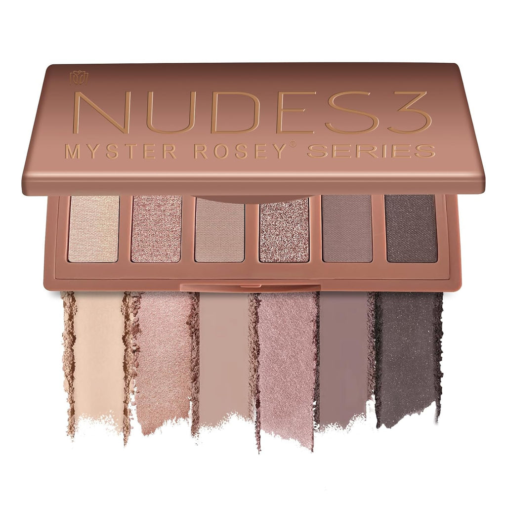 Myster Rosey Nudes 3 Series Mini Eyeshadow Palette, Nude Eyeshadow Palette, Matte Eye Shadow Palettes With Metallic And Matte Finishes, Long-Lasting Wear, Vegan, Cruelty-Free - 0.33Oz