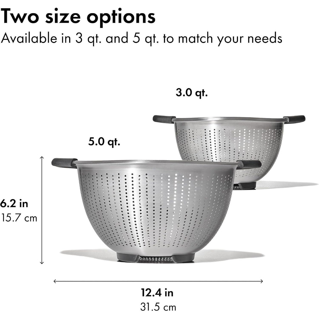 Oxo Good Grips Stainless Steel Colander, 5 Qt. Capacity, Strainer With Non-Slip Handles, Kitchen Colander For Pasta And Vegetables, Nesting Stainless Steel Strainer And Sieve