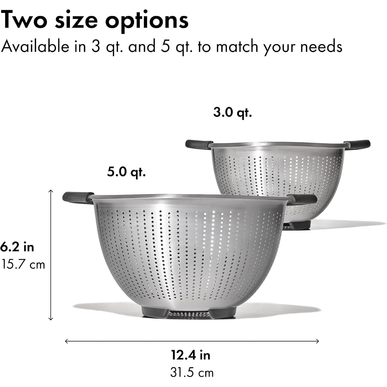 Oxo Good Grips Stainless Steel Colander, 5 Qt. Capacity, Strainer With Non-Slip Handles, Kitchen Colander For Pasta And Vegetables, Nesting Stainless Steel Strainer And Sieve