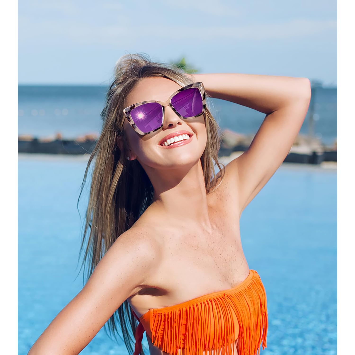 FEISEDY Trendy Polarized Women Sunglasses, Retro Womens Square Cat Eye Sun Glasses B4134