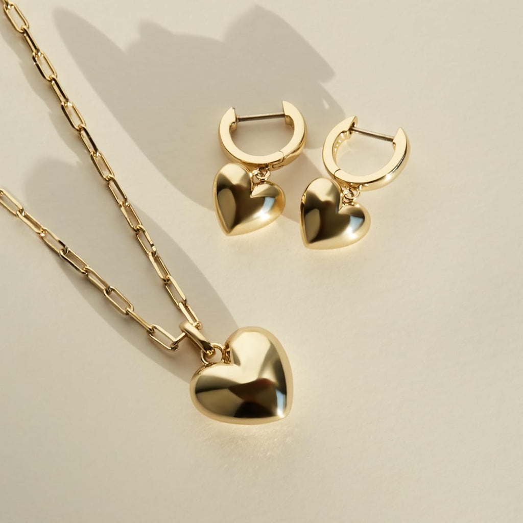 Ana Luisa Puffed Heart Earrings - Heart Charm Huggie Hoops and Earring Stud Styles - Dainty 14K Gold Plated, Silver Rhodium Plated & Mixed Metal Silver & Gold Earrings - Hypoallergenic Water-Resistant