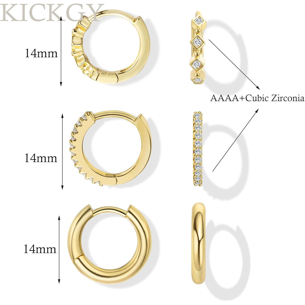 Gold Hoop Earrings for Women Trendy, Dainty Gold Stud Earrings 14K Gold Plated CZ Huggie Hoop Earrings Set Small Dangle Earrings Cute Cartilage Earring Sets for Multiple Piercing Jewelry Gifts