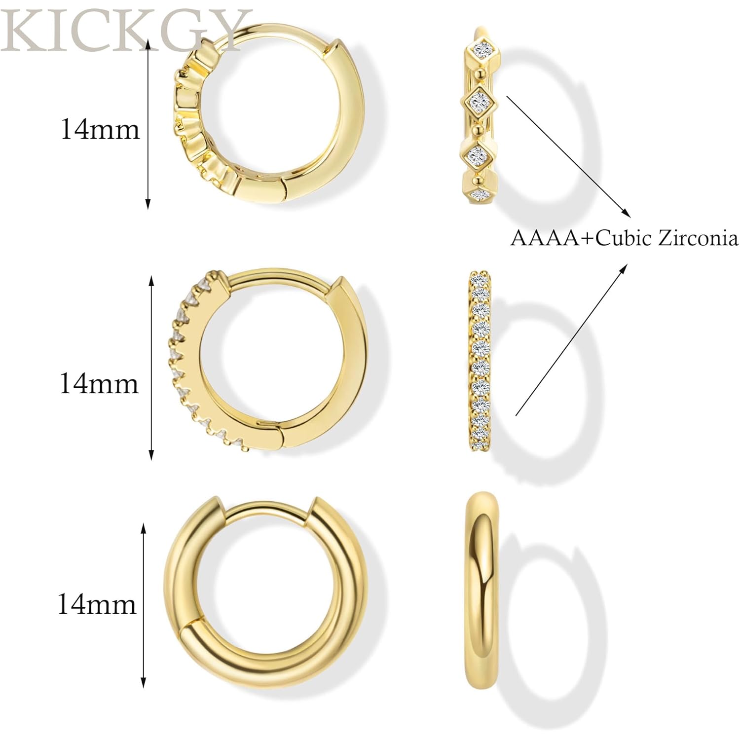 Gold Hoop Earrings for Women Trendy, Dainty Gold Stud Earrings 14K Gold Plated CZ Huggie Hoop Earrings Set Small Dangle Earrings Cute Cartilage Earring Sets for Multiple Piercing Jewelry Gifts
