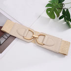 TRIWORKS Straw Woven Elastic Belt for Women Wide Boho Braided stretchy Belt Rattan Waist Belt for Dress
