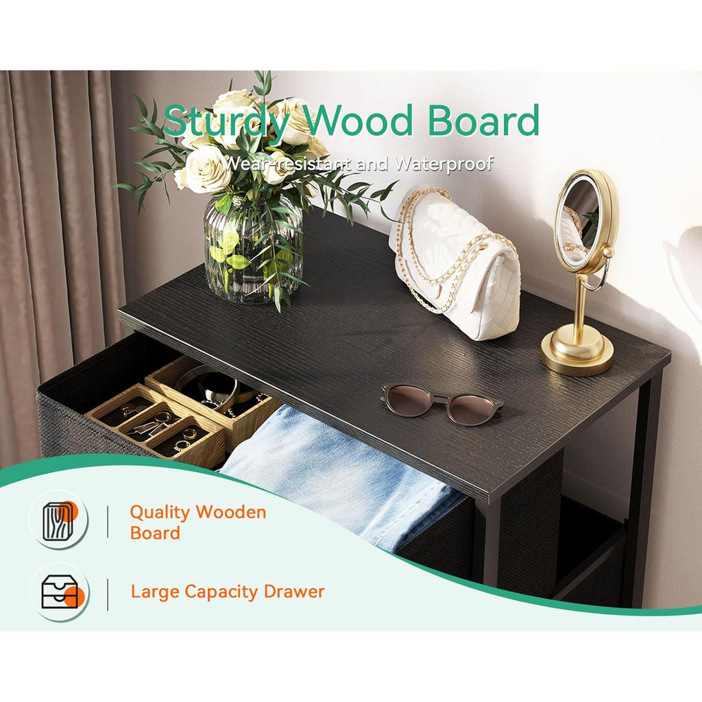 AODK Dresser for Bedroom with 4 Storage Drawers, Small Dressers Chest of Drawers Fabric Dresser with Sturdy Steel Frame, Black