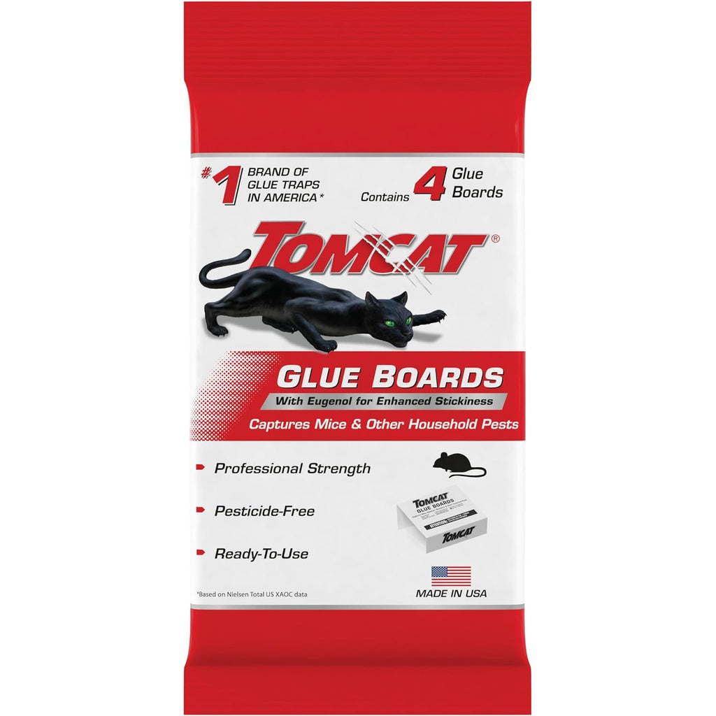 Tomcat Glue Boards With Eugenol For Enhanced Stickiness, 4 Boards | Sticky Traps For Mice, Cockroaches & Insects, Flat Or Covered Use, Ready-To-Use