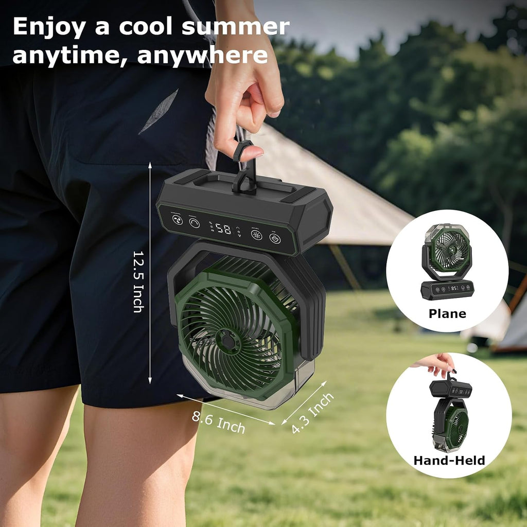Portable Fan For Bedroom,40000Mah Rechargeable Desk Fan With Smart App Remote Control,Misting Fan With Rgb Lights,Timer,5 Speed Camping Fan For Travel,Tents,Beach,Office,Outdoor-Army Green