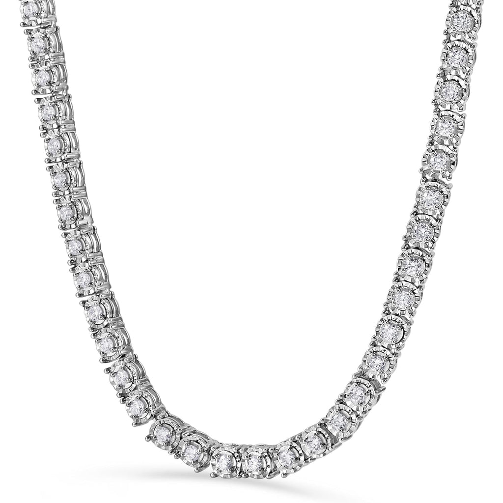 Belacqua 2 Carat Round Lab Grown Diamond Tennis Necklaces in Sterling Silver, Chain Length 16.5 Inches, Round Cut 3.7 mm, J-K Color, I1-I2 Clarity, 75% Diamond Coverage, Gift Box Included