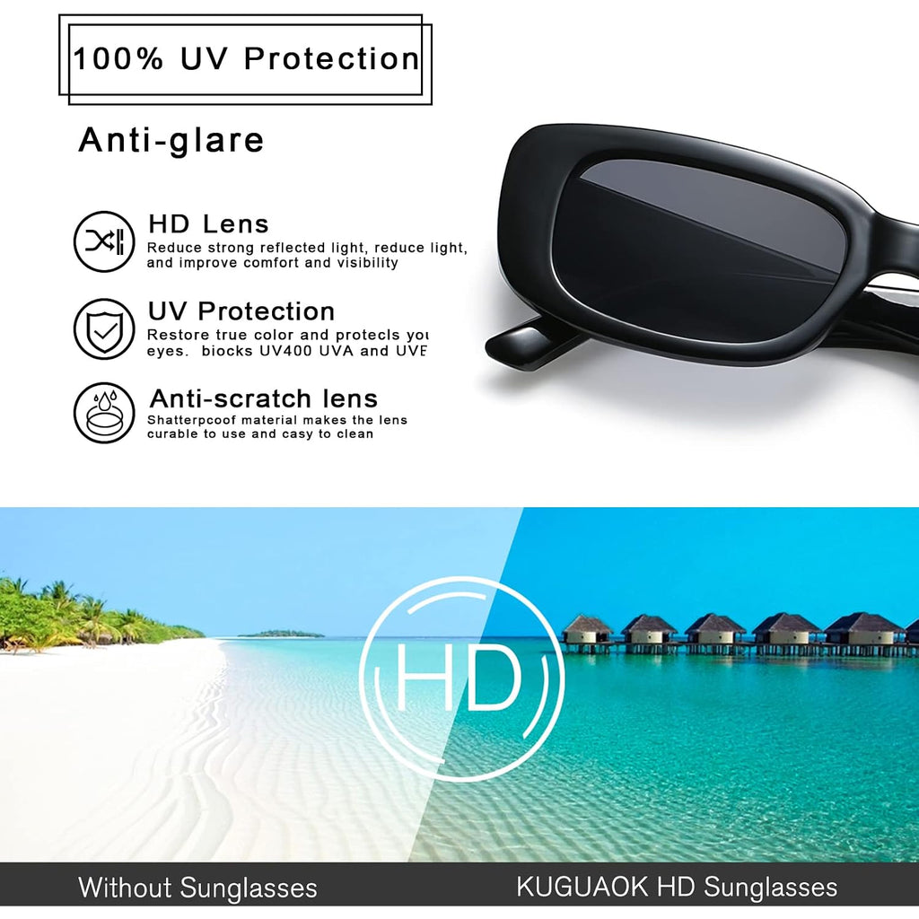 Retro Rectangle Sunglasses Women and Men Vintage Small Square Sun Glasses UV Protection Glasse 2 Pack Black+leopard Frame Full Brown Lens