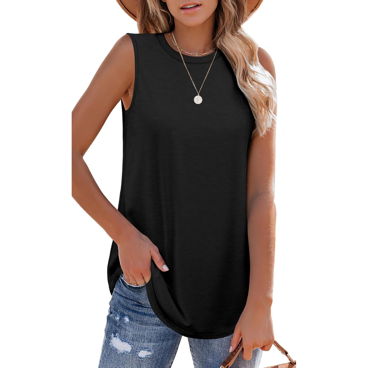 OFEEFAN High Neck Tank Tops for Women Loose Fit Sleeveless Top Summer Clothes Womens Tunic Tops to Wear with Leggings
