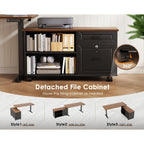 55 Inch L Shaped Electric Standing Desk With Drawers & File Cabinet Sets, Executive Sit Stand Desk, Height Adjustable Computer Desk For Home Office, Writing, Workstation, Walnut+Black