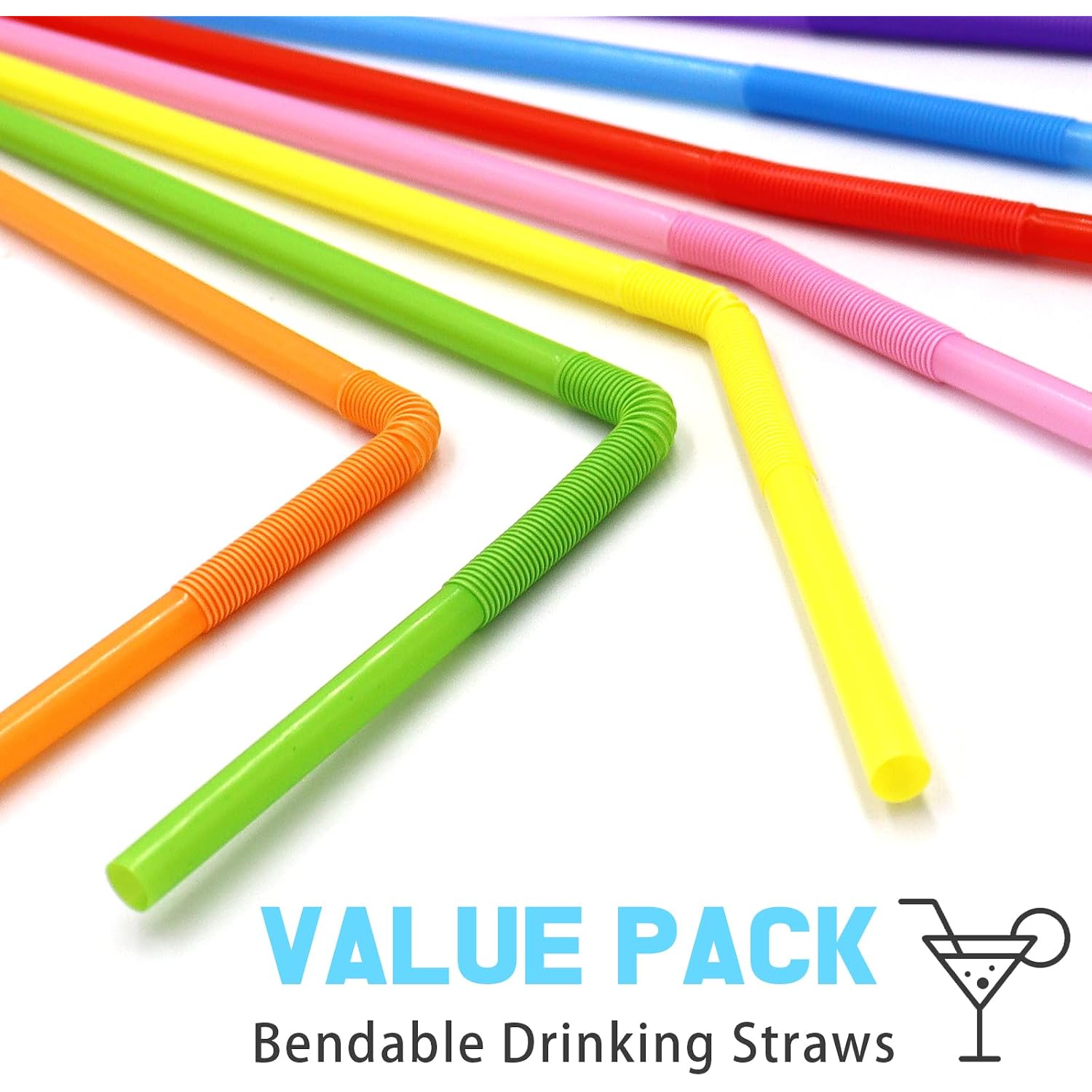 100 Pcs Colorful Plastic Disposable Bendable Drinking 12.8Inch Long Straws For Home Use Milk Juice Drinks Party Decorations