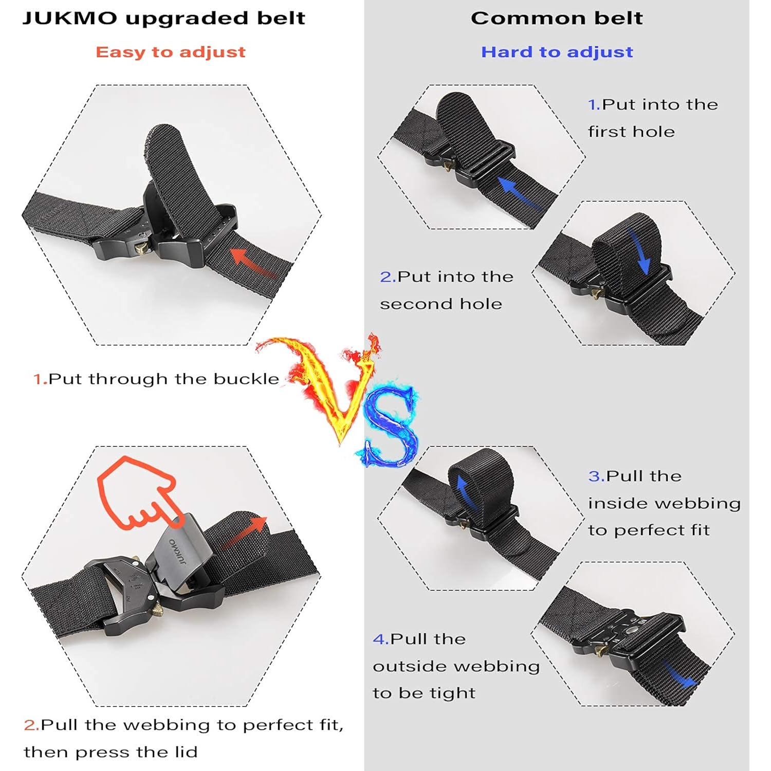 Jukmo Tactical Belt, Military Hiking Rigger 1.5" Nylon Web Work Belt | Heavy Duty Quick Release Aluminum Alloy Buckle & Stretch Belt Strap