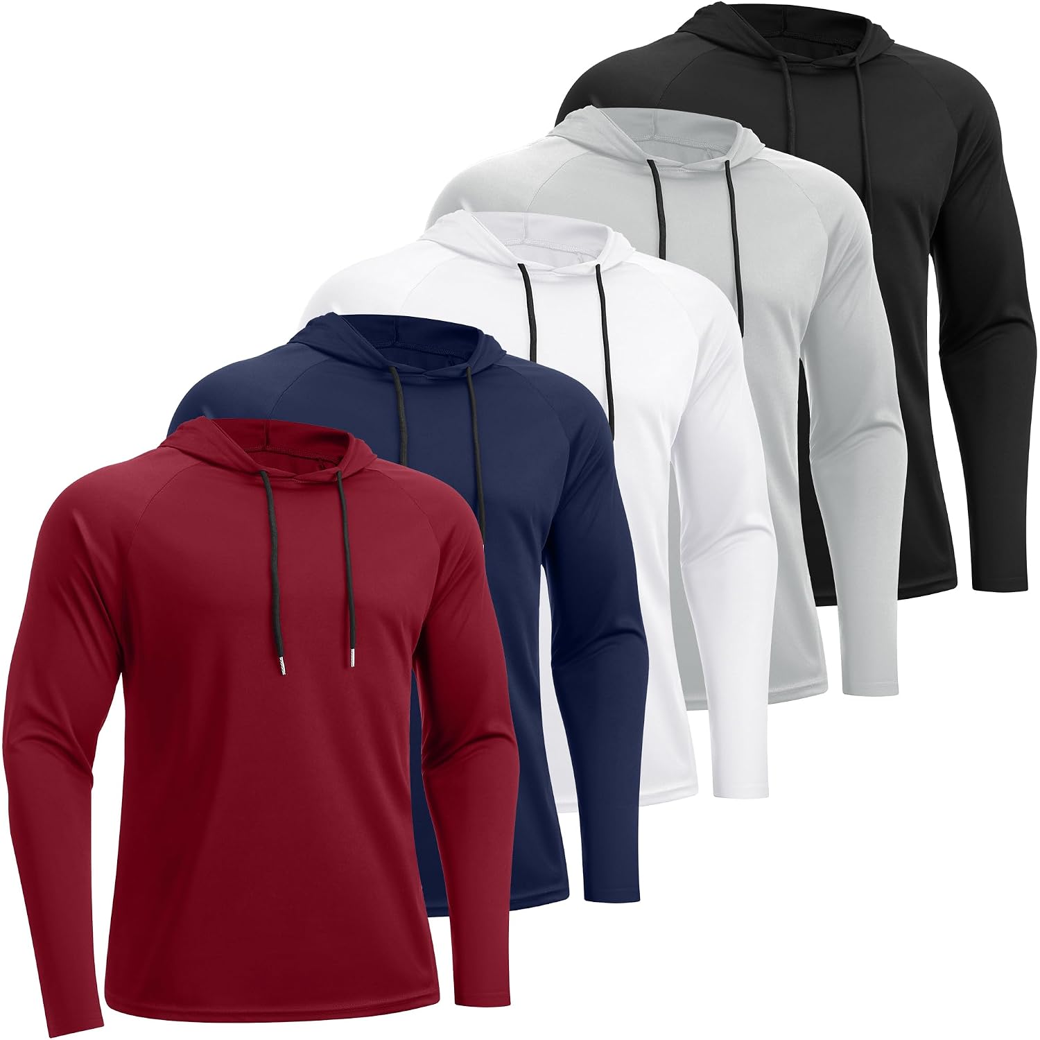 Hovsiyla 5 Pack Men'S Fishing Shirts Long Sleeve Upf Sun Protection Hoodie Lightweight Hiking Running Swimming Athletic Shirt
