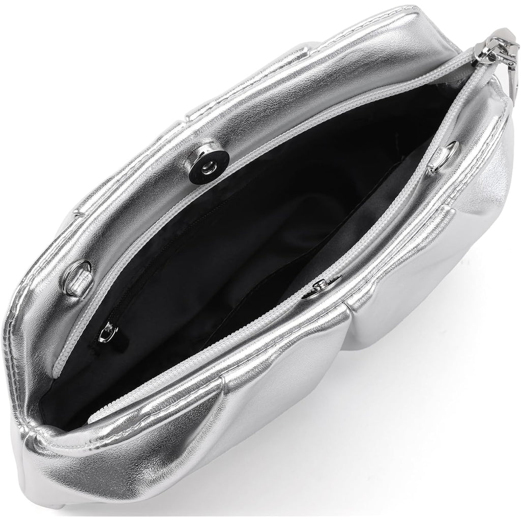 Women Clutch Bag Dressy Formal Handbag Pleated Pu Clutch Purse Detachable Chain