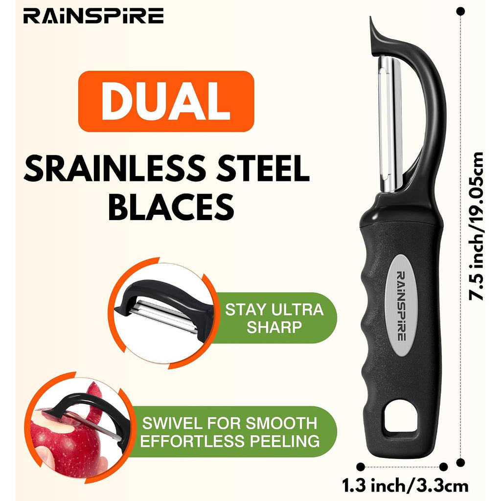 Rainspire Vegetable Peeler Potato Peelers For Kitchen, Sharp Stainless Steel Blades Veggie, Comfortable Handle Fruit Peeler, Carrot Peeler Apple Peeler Dishwasher Safe Black, 1-Pack