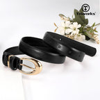 TRIWORKS Women Leather Belt for Jeans Pants Fashion Ladies Skinny Faux Leather Dress belt with Gold Buckle