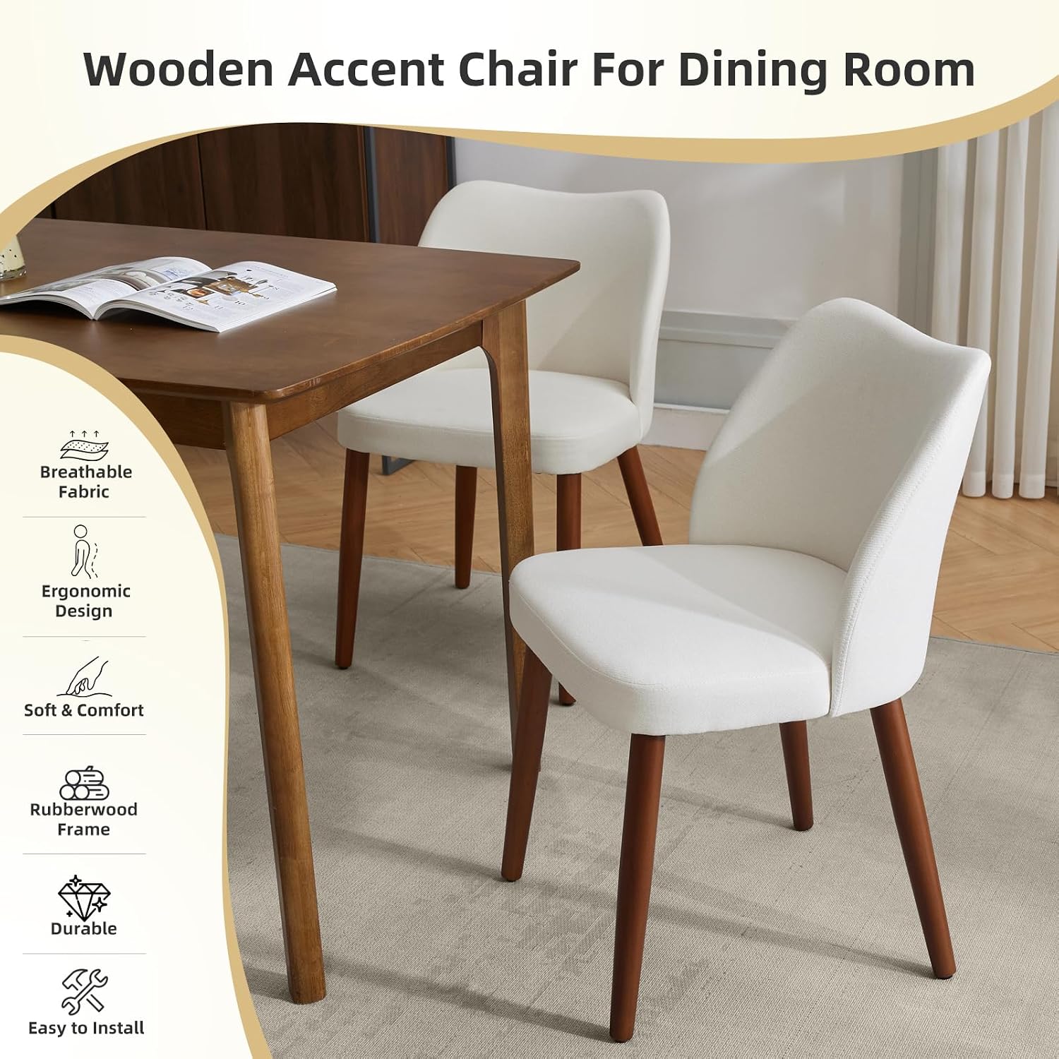 Garveehome Wooden Dining Chair Set Of 4 Upholstered Fabric Dining Chair