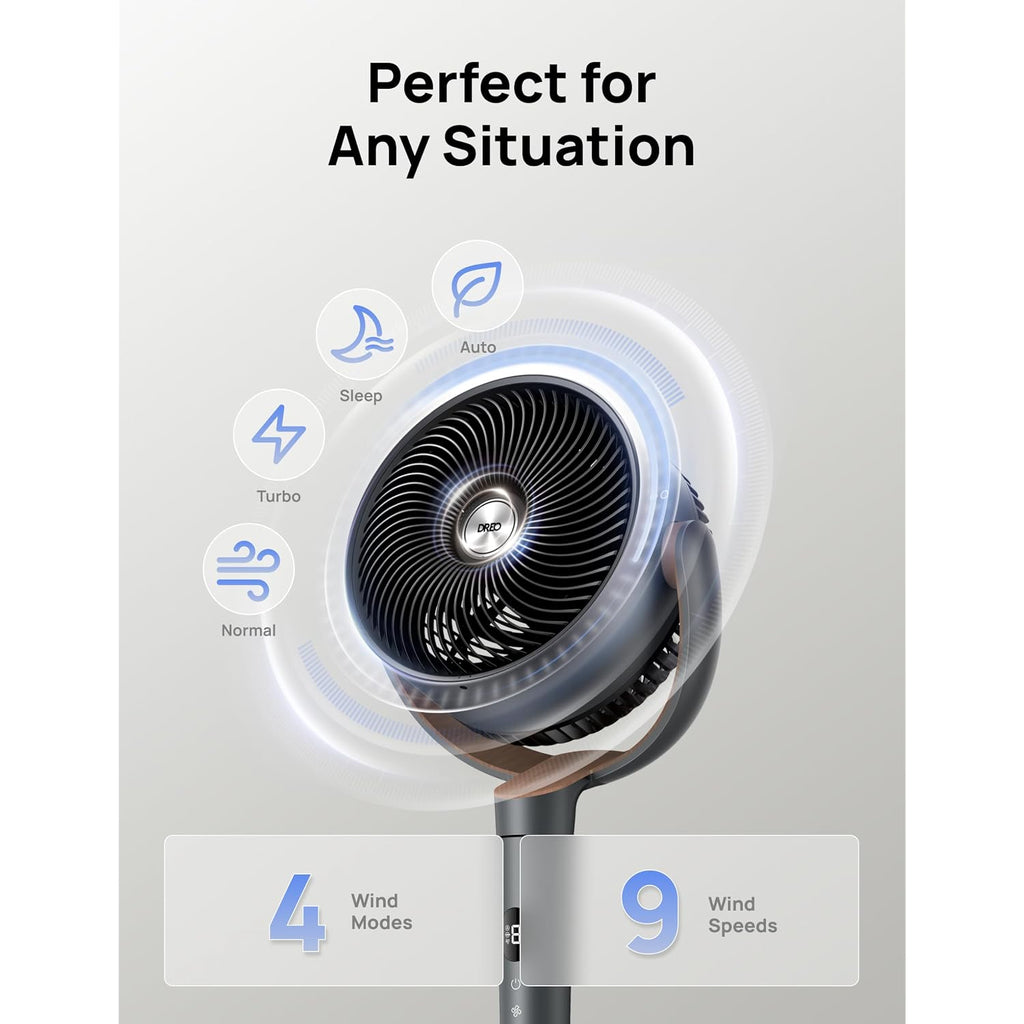 Dreo Fan For Bedroom, 120° Oscillating Standing Fans, Quiet Floor Fan With Dc Motor, 100Ft Pedestal Fans For Room, 9 Speeds, 4 Modes, 20Db, 120° Manual Vertical, 37-42" Adjustable Height, 8H Timer
