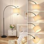 70" Dimmable Arc Floor Lamp With Remote, Color Temp Adjustable | Arched Floor Lamp With Rotating Head, Foot Switch And Remote, Over Couch Arched Light For Living Room, Deep Beige And Black