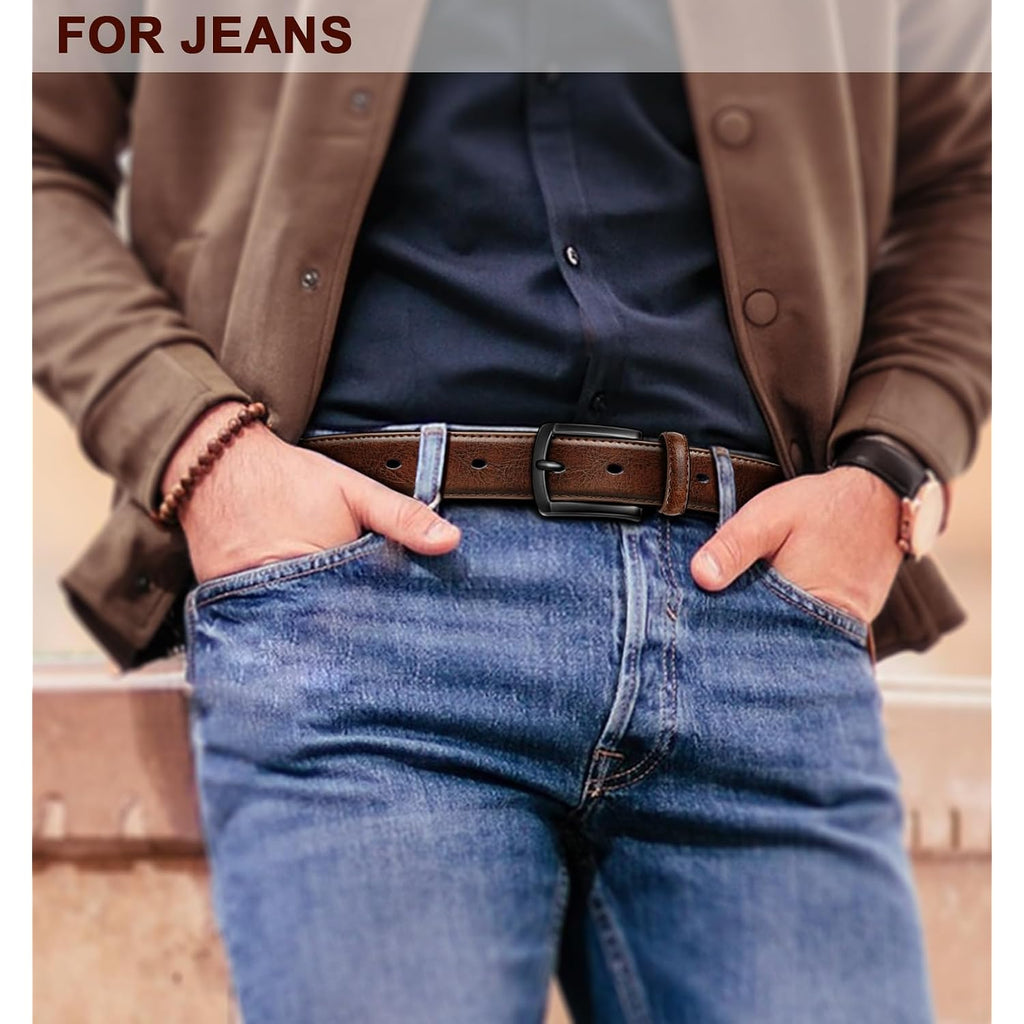 Men Belt-Genuine Leather Belt For Men Dress Casual Golf Jeans 1 3/8"