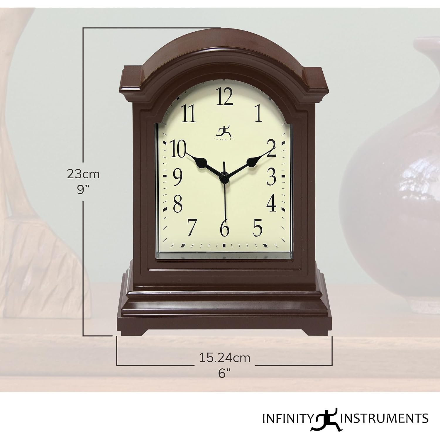 Infinity Instruments Brown Antique Grandfather Tabletop Clock 9 X 6 Mantle Tabletop Clock Mini Desktop Table Mantel Decor Vintage Living Room Decor