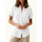 Aoudery Womens Button Down Shirts Short Sleeve Summer Oxford V Neck Collared Button Up Casual Blouses Tops With Pocket