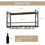 Wall Mounted Wine Rack With Led Light, 31.5" Bar Liquor Shelves With Glass Holder, Metal Hanging Bar Shelves Wine Storage Rack Display For Kitchen Home Bar Dining Room Living Room