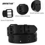 SANSTHS Women Double Grommet Studded Belts, Black Leather Belt for Women Men Punk belt