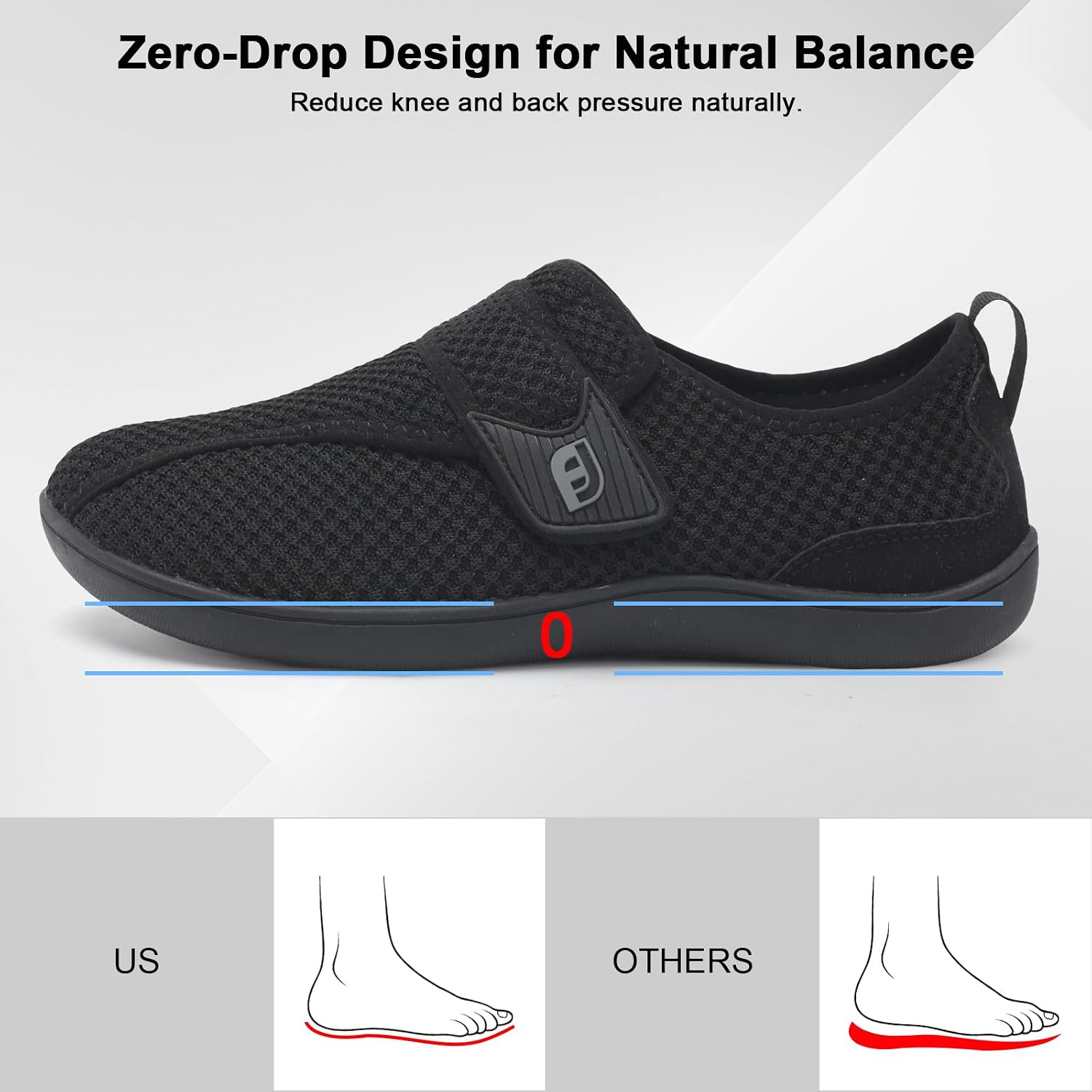 Joinfree Walking Shoes Women & Men Wide Toe Box Zero Drop | Diabetic Friendly Adjustable Upper Non Slip Grip Breathable Comfort Swollen Feet Pregnancy Elderly