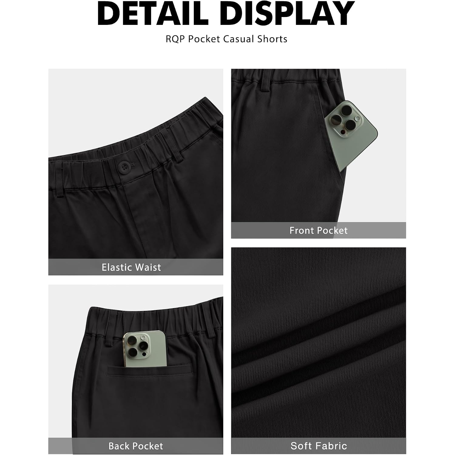 Rqp Men'S Cotton Casual Shorts Classic-Fit 5" Chino Shorts Elastic Waist Daily Wear Dress Shorts