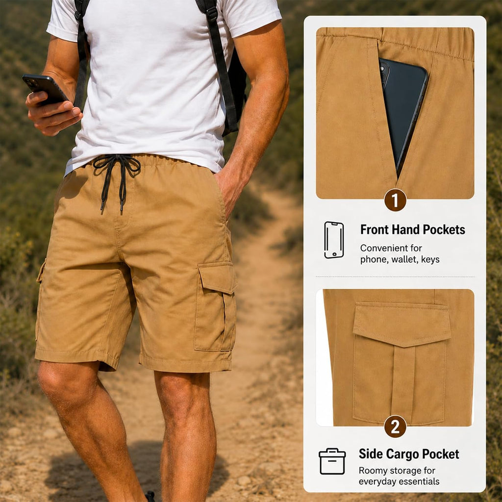 Men'S Cargo Shorts With Stretch Waist, Multiple Pockets & Quick-Dry, Lightweight Casual Hiking Work Shorts