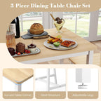 Small Space 3 Piece Dining Table Set For 2, Compact Kitchen Table Set With 2 Chairs & Adjustable Feet, Modern Breakfast Nook Furniture For Apartment, Dorm, Or Home, White