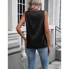 Zeagoo Womens Satin Tank Top Pleated Sleeveless Blouse Dressy Casual Tops Crewneck Silk Shirts Business Summer Clothes