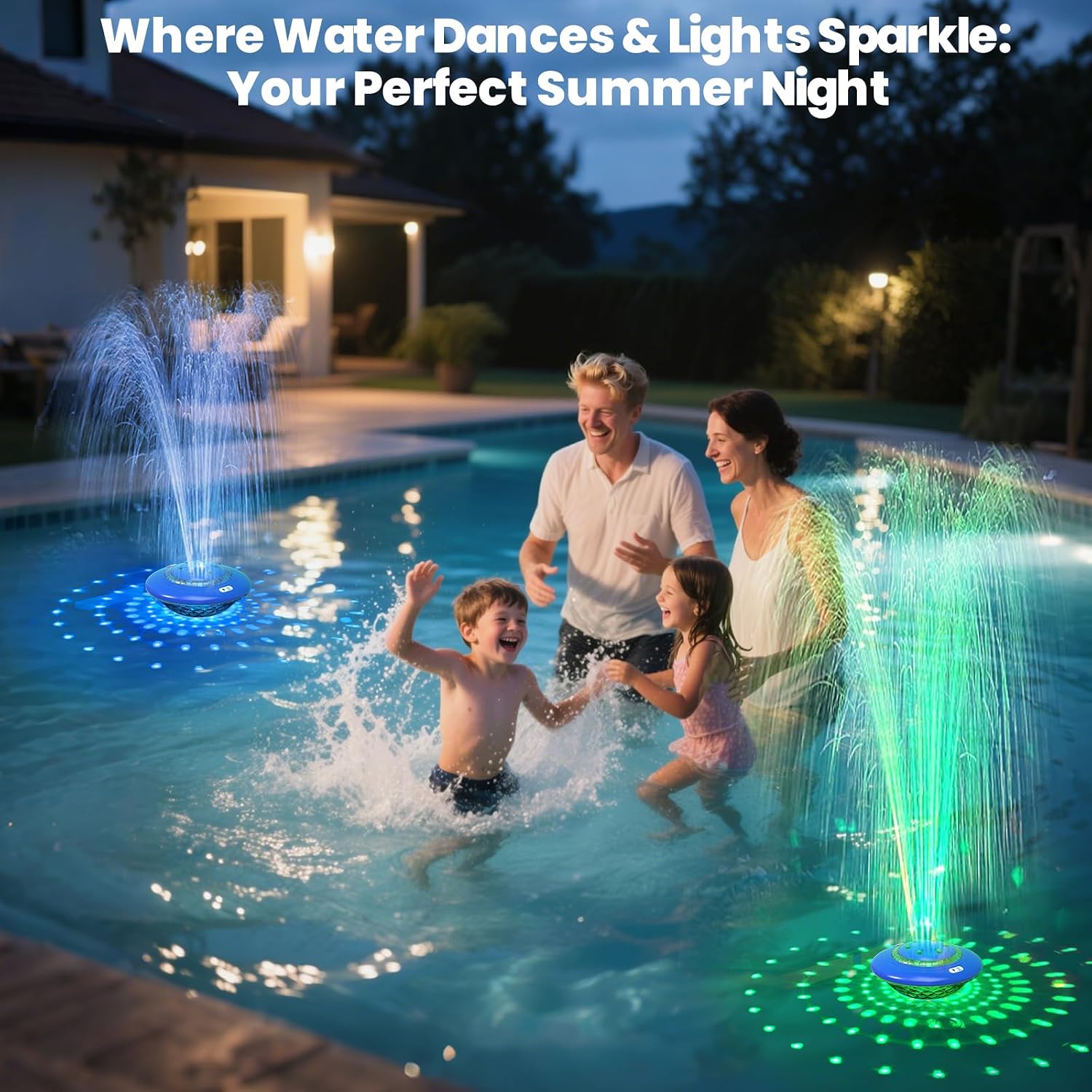 Floating Pool Fountain With Lights Show, 9 Pool Light Modes And 3 Fountain Modes With Remote For Inground Above Ground Pool, Upgraded Rechargeable Pool Fountains With Anchor-1 Pc